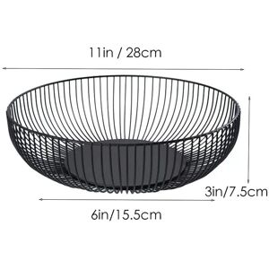 XUIGORT Metal Wire Countertop Fruit Bowl Basket Holder Stand for Kitchen Black Modern Home Table Decor - 11 Inch (Round c)