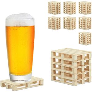 Set of 48 Relaxdays Pallet Coasters, Mini Wooden Beer Support for Glasses, Cups, 2 x 12 x 8 cm, Natural Colour