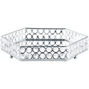 BELIANI Mirrored Glass Decorative Tray Hexagonal Accent Piece Iron Glass Silver Vatan - Silver