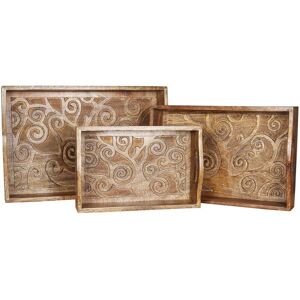 TOPFURNISHING Set Of 3 Serving Trays With Handles Platter Oak Tree Design (Burnt) - Brown