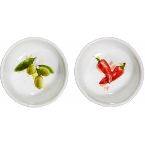 Premier Housewares - Chilli Design Serving Bowls White Gloss Finish Bowls Pie Dishes Set Of 2 Snack Bowl Porcelain Sauce Dip Dish 9 x 9 x 3.5