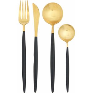 Premier Housewares Cutlery Sets 16 Piece Knife And Fork Set Black and Gold Finish Kitchen Spoons Cutlery Scratch / Rust Resistant Stainless Steel