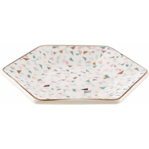 Premier Housewares - Large Ceramic Dish/ Dinner Tray Octagonal Shape Serving Dishes / Snack Trays With Gold Rim and Stylish Finish / Modern Multi