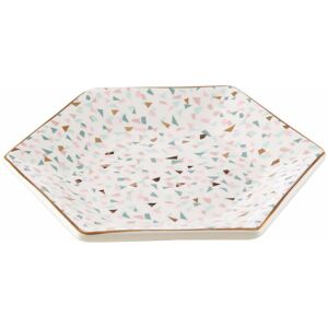 Premier Housewares - Small Ceramic Dish/ Dinner Tray Octagonal Shape Serving Dishes / Snack Trays With Gold Rim and Stylish Finish / Modern Multi