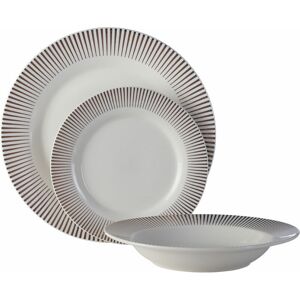 Premier Housewares - White / Natural Dinner Sets for Dinner or Lunch / Modern Lines Design Dinner Set for 12/High-Quality Plates Set Made of