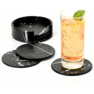 Premium Leather Coasters with Holder Set of 6 Coasters Business Coasters for Bar, Office, Home, Marble (Black) Denuotop