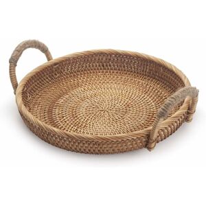 LANGRAY Rattan Round Fruit Baskets for Table Wicker Bread Tray with Handle for Serving Food, Crackers, Snacks (11inch d x 1.8inch h)