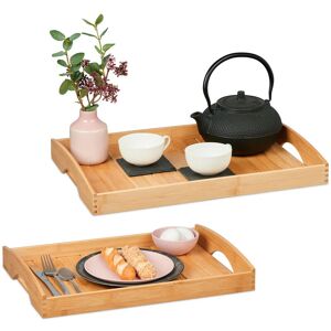 2x Serving Trays, Various Sizes, Breakfast in Bed Tablet, with Handles, Bamboo, Snacks, Coffee & Tea, Natural - Relaxdays