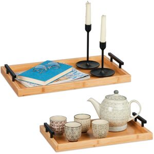 2x Serving Trays, Various Sizes, Breakfast in Bed Tablet, with Handles, Bamboo, Snacks, Coffee & Tea, Natural - Relaxdays