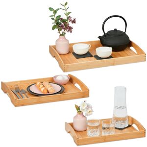 Relaxdays 3x Serving Trays, Various Sizes, Breakfast in Bed Tablet, with Handles, Bamboo, Snacks, Coffee & Tea, Natural