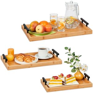 3x Serving Trays, Various Sizes, Breakfast in Bed Tablet, with Handles, Bamboo, Snacks, Coffee & Tea, Natural - Relaxdays