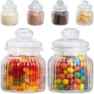 Glass Jars Pack of 6, 700ml, Airtight Lid, Decorative Food Storage, Wedding Candy Bar Set, Vintage, Clear - Relaxdays