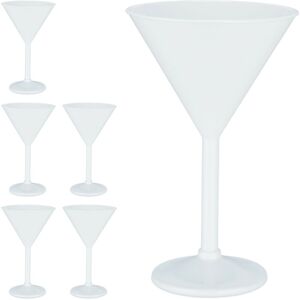 Relaxdays, Plastic Martini Glasses, Set of 6, Shatterproof, BPA Free, 250ml, Reusable, Cups for Camping & Parties, White