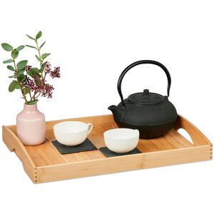 Serving Tray, Breakfast in Bed Tablet, with Rim and Handles, Bamboo, Snacks, Coffee & Tea, 6x48x33cm, Natural - Relaxdays