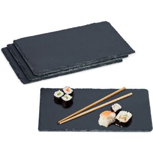 Set of 4 Slate Platter, Rectangular Serving Plate, 26 x 16 cm, for Cheese, Sushi, Desserts, Buffet, Anthracite - Relaxdays