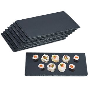 Set of 8 Slate Platter, Rectangular Serving Plate, 26 x 16 cm, for Cheese, Sushi, Desserts, Buffet, Anthracite - Relaxdays