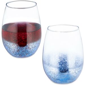 Stemless Wine Glasses, Set of 2, for Red Wine, 500 ml Each, Glassware for Water or Desserts, Speckled, Blue - Relaxdays