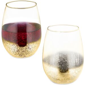 Stemless Wine Glasses, Set of 2, for Red Wine, 500 ml Each, Glassware for Water or Desserts, Speckled, Gold - Relaxdays