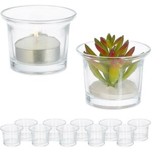 Relaxdays Tea Light Holder Set of 12, Cone-Shaped, Table Decor, Dessert Glasses, Great Gift, 7.5 cm Ø, Clear