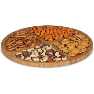 Bamboo Serving Plate, Round, Divided Tray, ø 33 cm, Snack Platter for Biscuits, Cheese, Olives, etc., Natural - Relaxdays