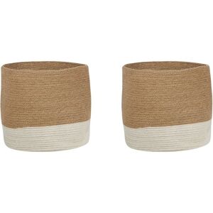 BELIANI Set of 2 Braided Jute Cotton Storage Laundry Basket Beige and White Bulanik - Beige