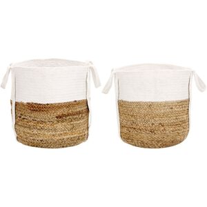 Beliani - Set of 2 Woven Braided Jute Cotton Storage Laundry Baskets Natural and White Bellpat - Natural