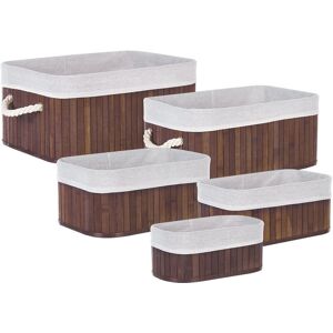 BELIANI Set of 5 Boho Modern Bathroom Baskets Various Sizes Handles Bamboo Dark Wood Talpe - Brown