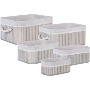 BELIANI Set of 5 Boho Modern Bathroom Baskets Various Sizes Handles Bamboo Grey Talpe - Grey