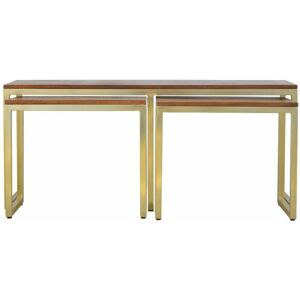 NETFURNITURE Hik Solid Wood Iron Gold Base Table Set Of 3 - Brown