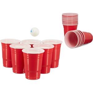 Set of 200 Relaxdays Plastic Cups, American Beer Pong Party Cups for 473 ml / 16 oz, with Rim, Reusable, Red