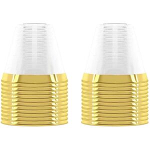 TLILY 2X 9 Oz Plastic Cup Hard Disposable Cup Wine Glass Party Wedding Clear - Gold Rim