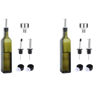 TLILY 2X Glass Olive Bottle - Green and Vinegar 500ml with Funnel Pourer Carafe