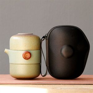 TLILY 2X Japanese Style Ceramic Teapot Lid Bowl Tea Cup Handmade Portable Travel Office Set-Green
