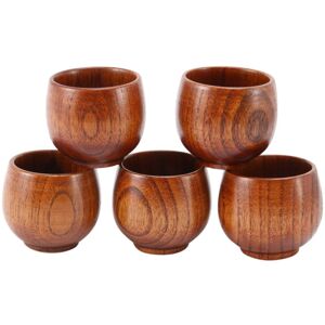 Tlily - 5pcs tea set small wooden cup green with natural wood wine drinking