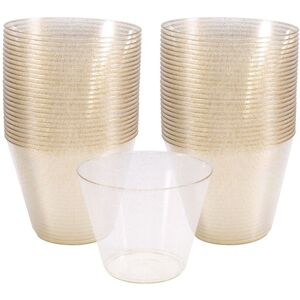 TLILY Gold Plastic Cups Clear Wine Glasses, Fancy Disposable Hard with Glitter for Party 50Pcs