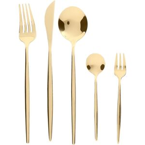 BELIANI Modern Cutlery Set 30 Pieces for 6 People Knife Fork Spoon Teaspoon Cake Fork Stainless Steel Gold Rigatoni