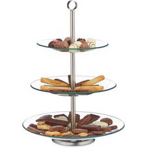Relaxdays - Set of 8 Étagère, 3-Tier, Cupcake, Cookies, Fruit, Muffin Serving Stand, Glass, Stainless Steel, Silver/Clear