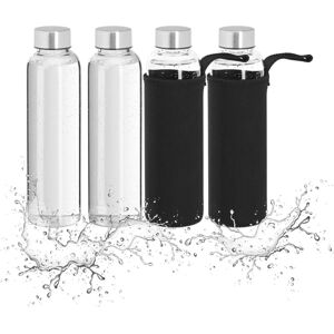Relaxdays - Glass Bottle, 4x Set, 500ml Volume Capacity, with Protective Cover Neoprene, HxD 23.5x6.5cm, Transparent/Black