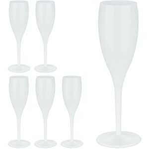 Relaxdays - Plastic Champagne Flutes, Set of 6, Shatterproof, bpa Free, 100 ml, Reusable Wine Glasses, for Parties, White