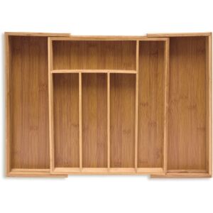 Cutlery Tray, Extendable, 5-7 Compartments, HxWxD: 5.5 x 39 x 35.5 cm, Kitchen Drawer Insert, Bamboo, Natural - Relaxdays