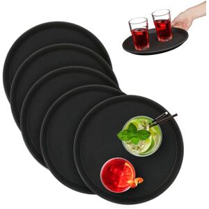 Relaxdays Set of 5 Serving Tray, Round Ø 28 cm, Bar Drinks Plate, Non-Slip Surface, Waiter's Catering, Versatile, Black