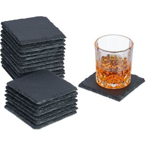 Relaxdays - Set of 20 Slate Coaster, Rectangular Trivet, Glass, 10 x 10 cm, for Raclette, Small Snack & Drinks, Anthracite