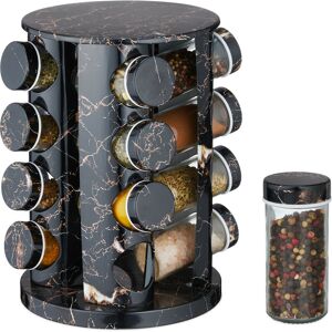 Relaxdays - Spice Carousel, Rotating Rack, 16 Empty Glass Jars, HxØ: 27.5 x 19 cm, Stainless Steel, Marble Design, Black