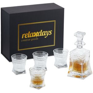 Relaxdays - Whisky Decanter Set, 5-Piece, Whiskey Carafe 500 ml, 4 Glasses 240 ml, Cognac, Gift Box, Transparent