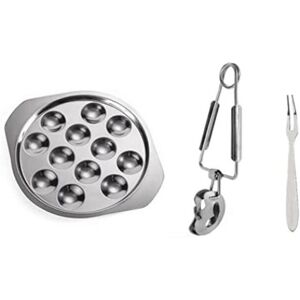 ROSE 1 set of 12-hole stainless steel snail plate with snail tongs and fork ROSE 1 set of 12-hole stainless steel snail plate with snail tongs and fork