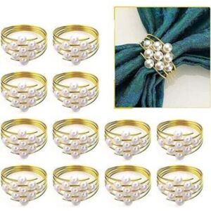 TEHTUY 12-Piece Napkin Rings with Sparkling Pearl Loops, Table Decoration, Gold Metal Napkin Rings, Napkin Loop Holders for Dinner, Wedding, Christening, TEHTUY 12-Piece Napkin Rings with Sparkling Pearl Loops, Table Decoration, Gold Metal Napkin Rings, Napkin Loop Holders for Dinner, Wedding, Christening,