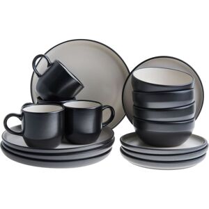 BELIANI 16-Piece Dinnerware Set Black Stoneware Elegant Kitchen Dining Room Color Glaze Finish For 4 People NUTMEG BELIANI 16-Piece Dinnerware Set Black Stoneware Elegant Kitchen Dining Room Color Glaze Finish For 4 People NUTMEG