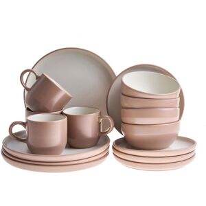BELIANI 16-Piece Dinnerware Set Brown Stoneware Elegant Kitchen Dining Room Color Glaze Finish For 4 People NUTMEG BELIANI 16-Piece Dinnerware Set Brown Stoneware Elegant Kitchen Dining Room Color Glaze Finish For 4 People NUTMEG
