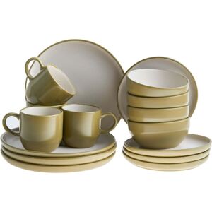 BELIANI 16-Piece Dinnerware Set Green Stoneware Elegant Kitchen Dining Room Color Glaze Finish For 4 People NUTMEG BELIANI 16-Piece Dinnerware Set Green Stoneware Elegant Kitchen Dining Room Color Glaze Finish For 4 People NUTMEG
