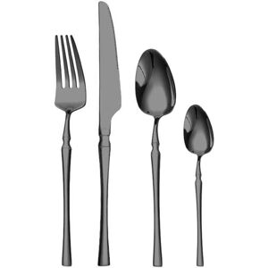 TEHTUY 24-Piece Cutlery Set for 6 People, Stainless Steel Flatware Set with Spoon, Knife, Fork, Mirror Polished & Dishwasher Safe - Black TEHTUY 24-Piece Cutlery Set for 6 People, Stainless Steel Flatware Set with Spoon, Knife, Fork, Mirror Polished & Dishwasher Safe - Black